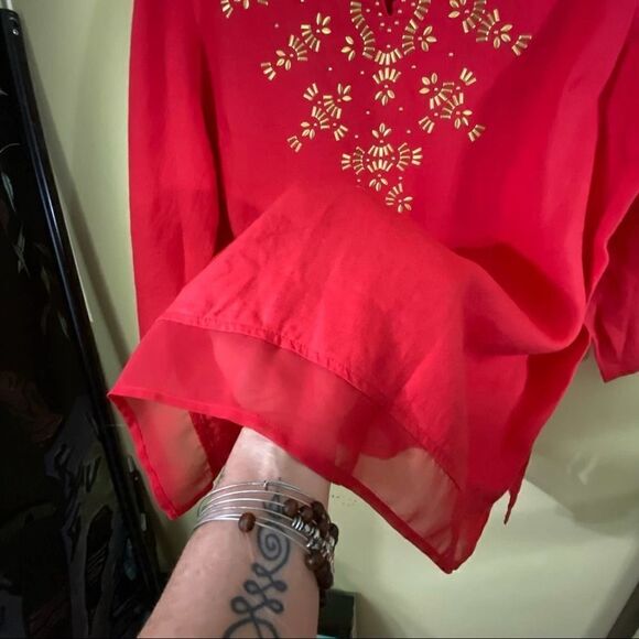 JM Collection Red/Orange Linen Tunic Top Size XL - Picture 5 of 6